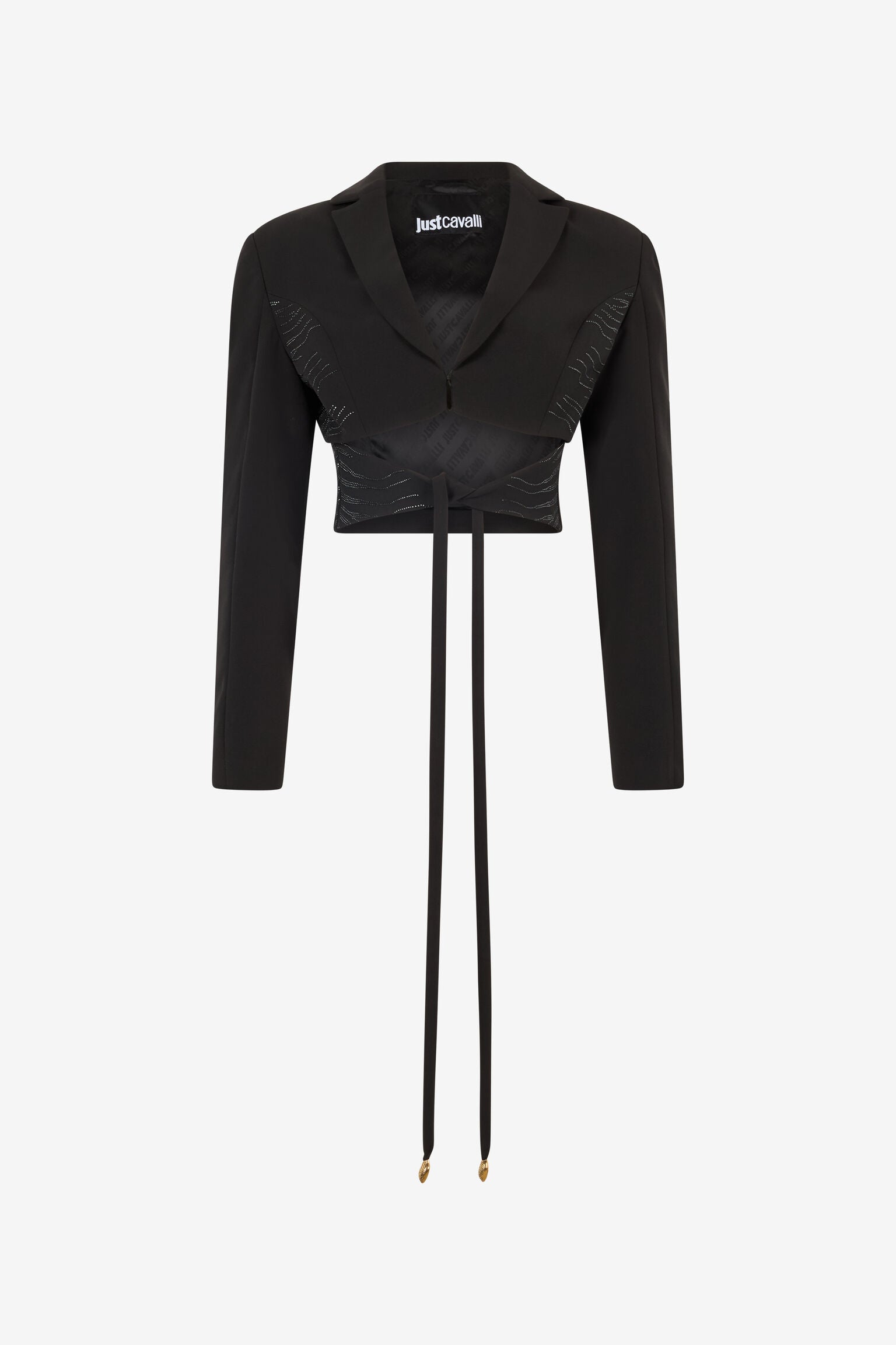 Black short jacket with black rhinestone applique