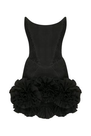 Black Mini Dress With Corset And Flower Details