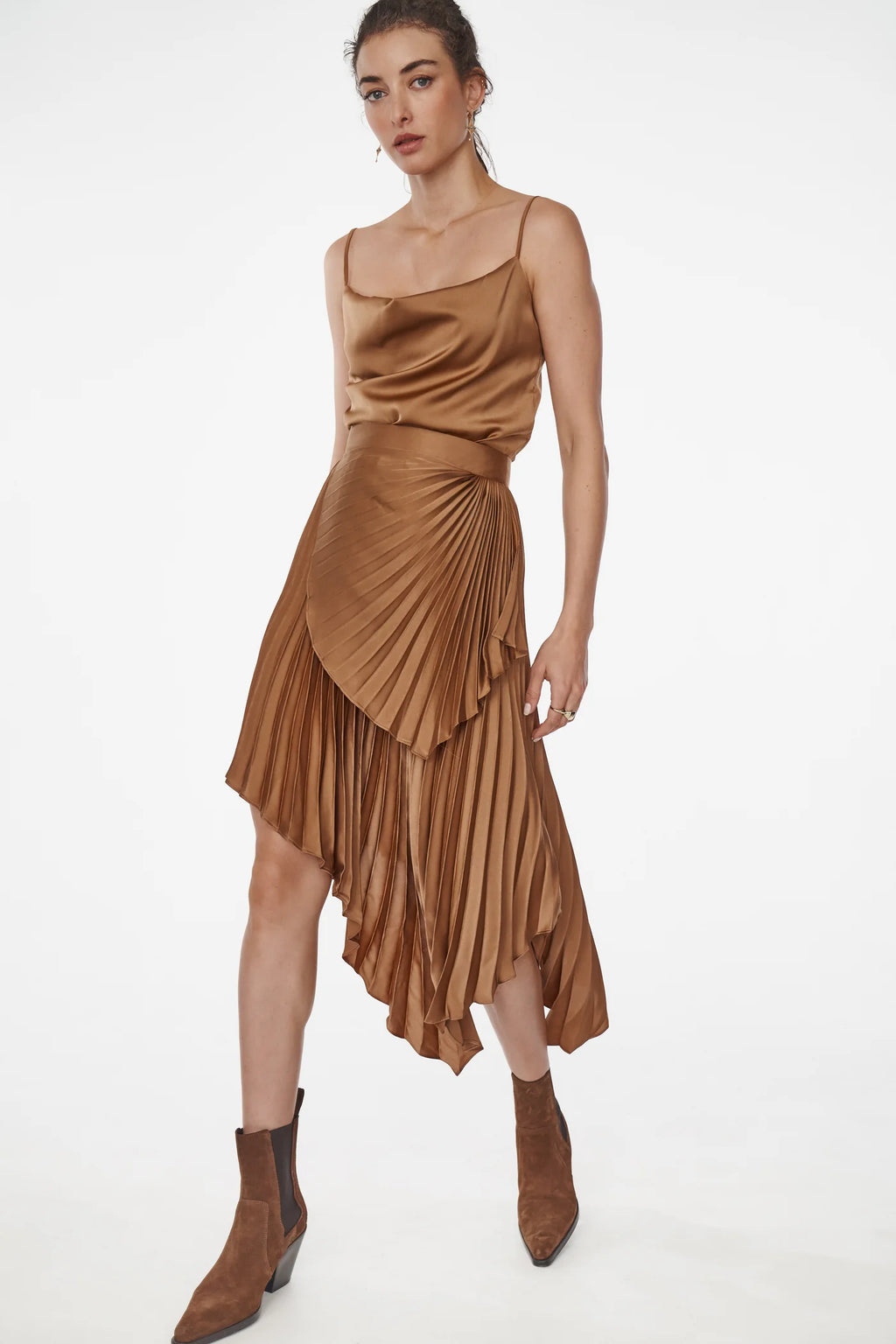 Brown pleated Sima skirt