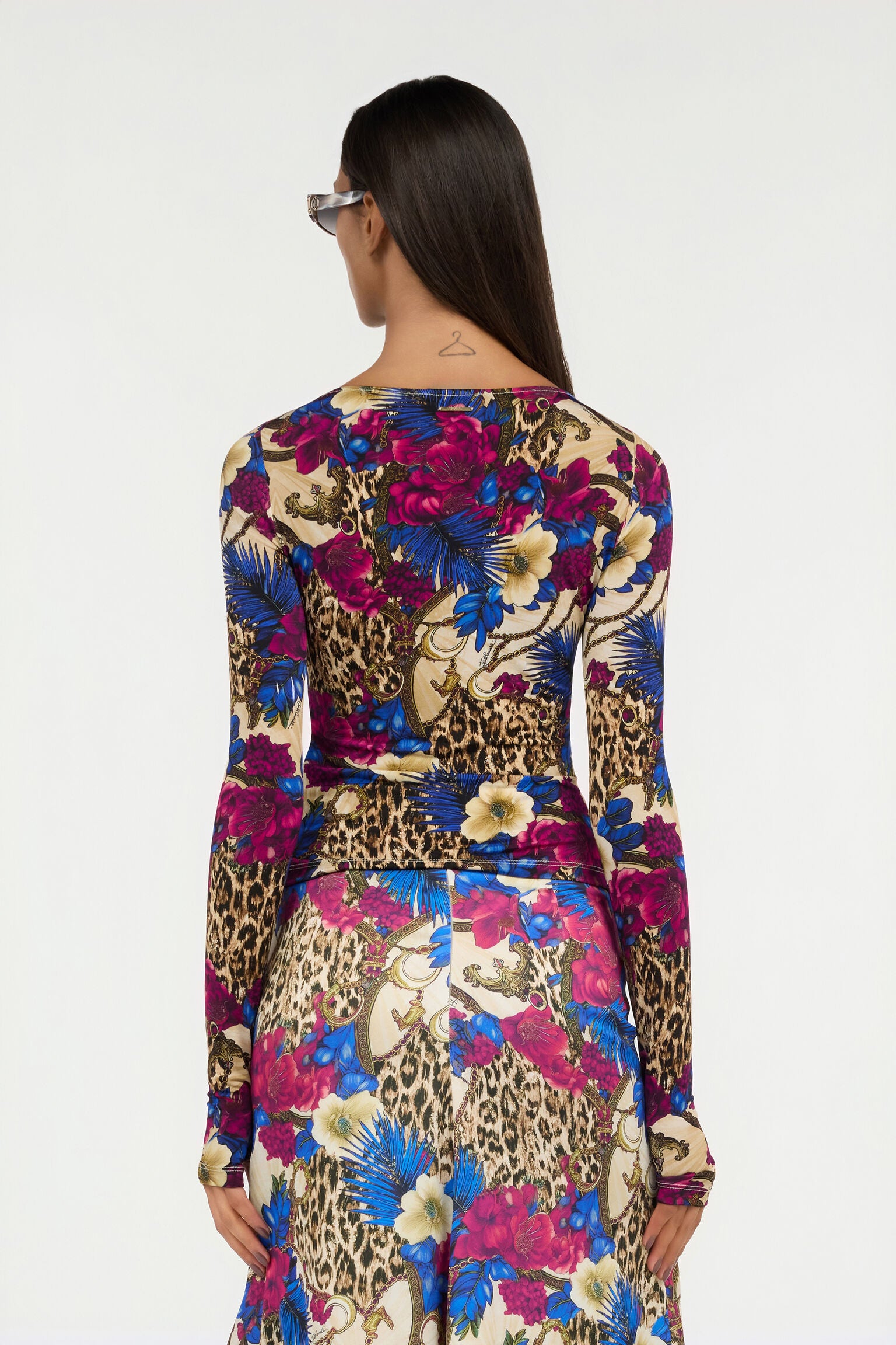 Burgundy floral print jersey top