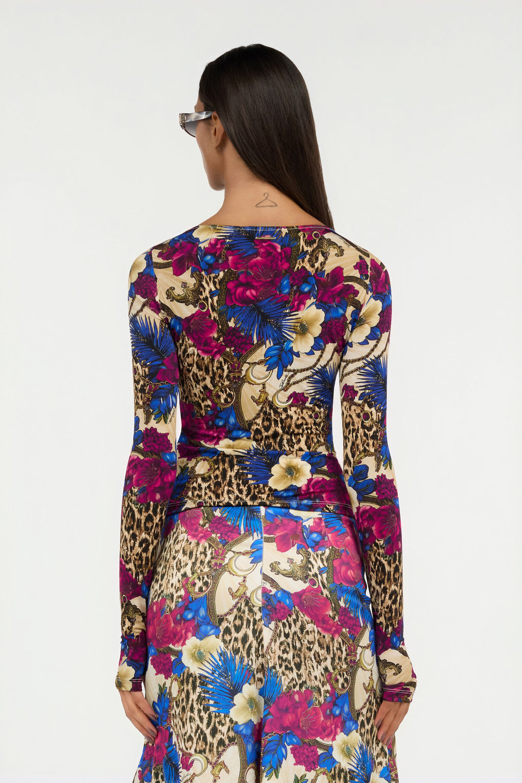 Burgundy floral print jersey top