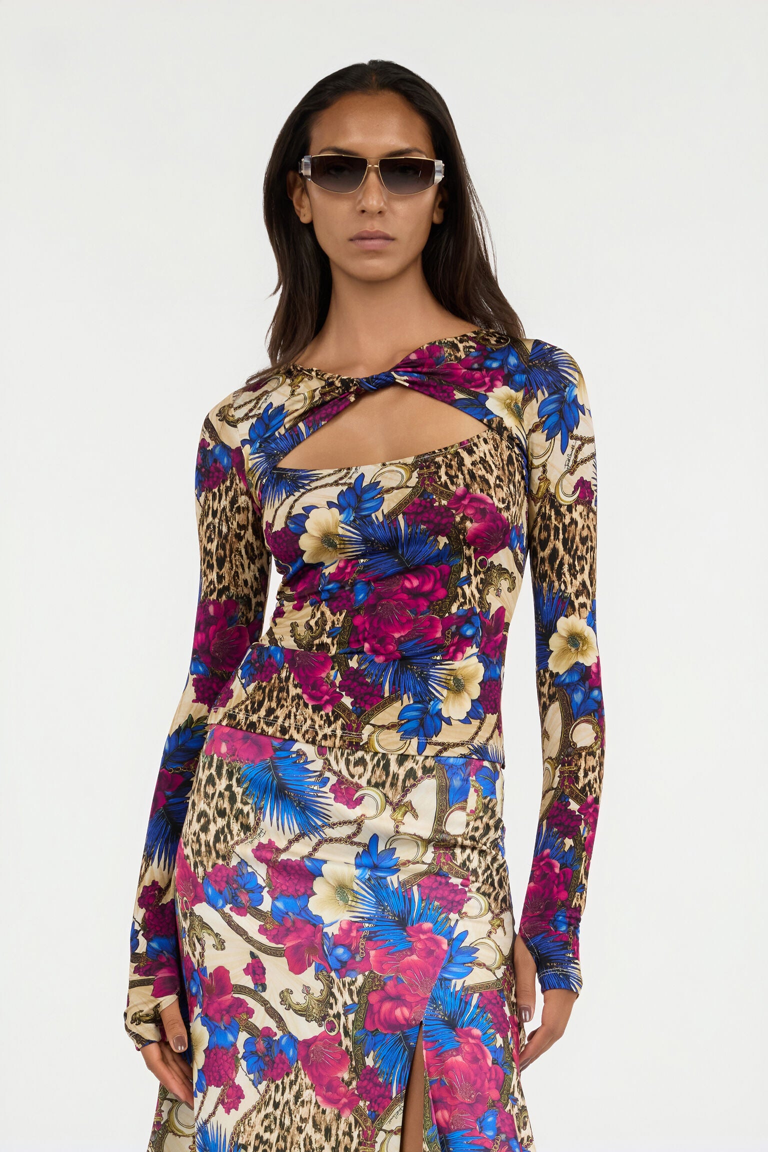 Burgundy floral print jersey top