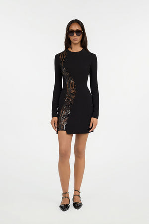 Black mini dress with long sleeves and sequin side detail