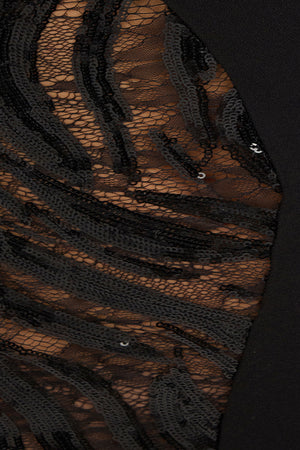 Black mini dress with long sleeves and sequin side detail