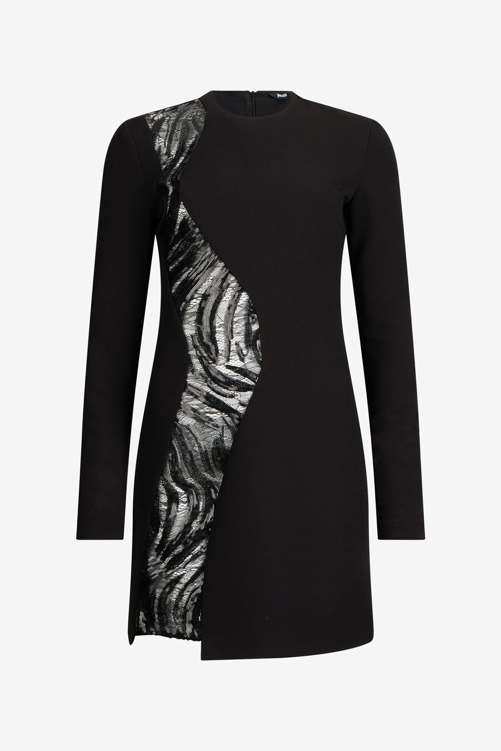 Black mini dress with long sleeves and sequin side detail