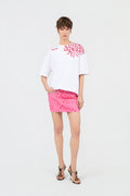 Pink denim jaguar print mini skirt