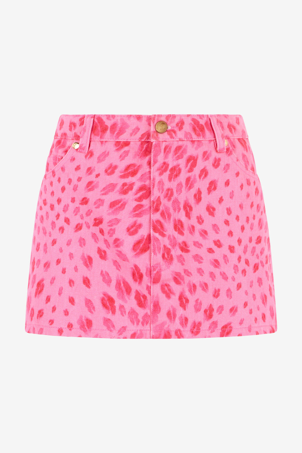 Pink denim jaguar print mini skirt