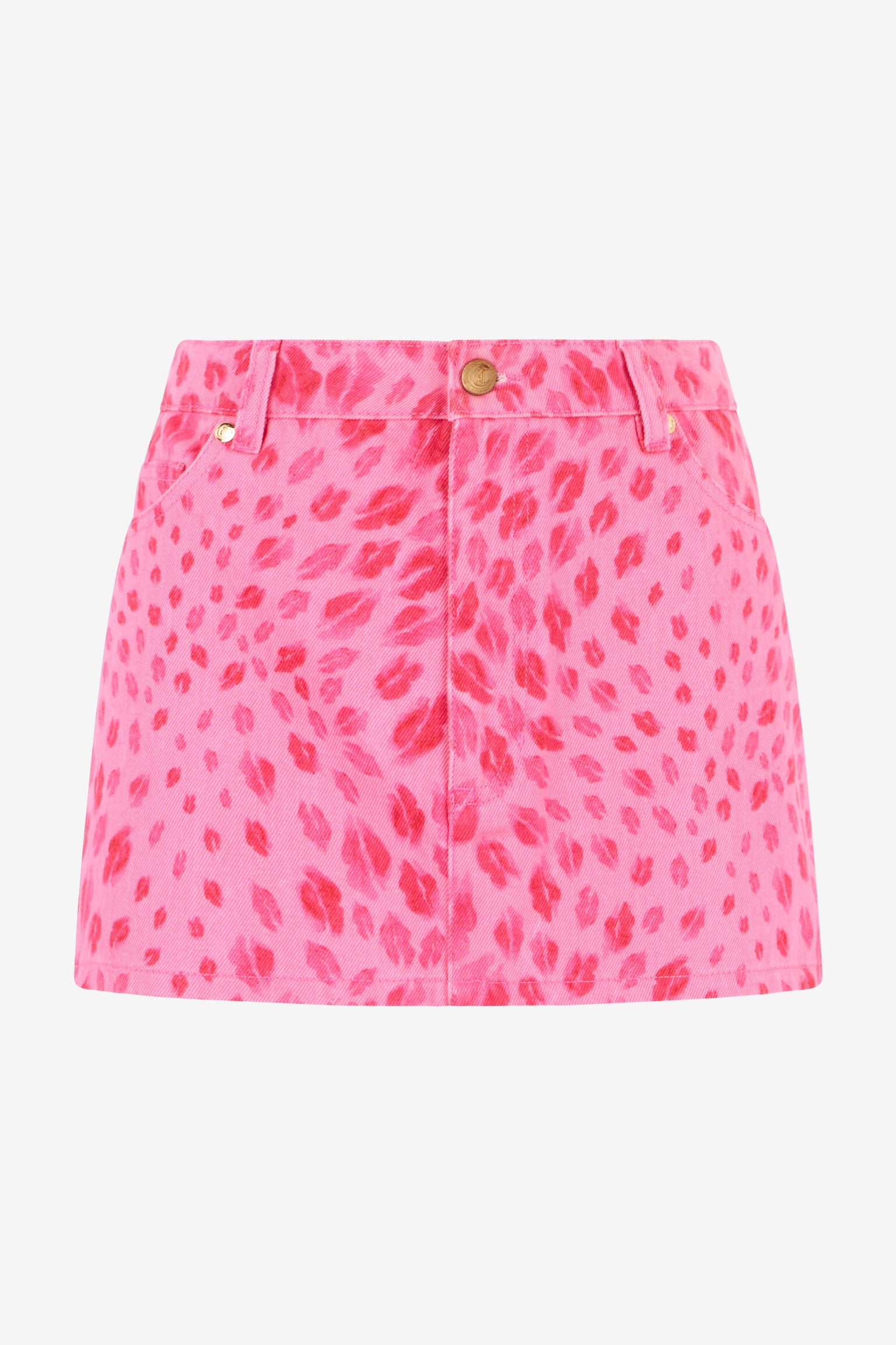 Pink denim jaguar print mini skirt