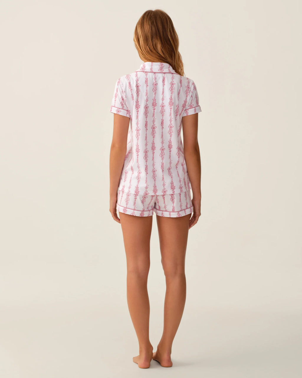 Pink Pima cotton short pajama set in Mayfair Toile