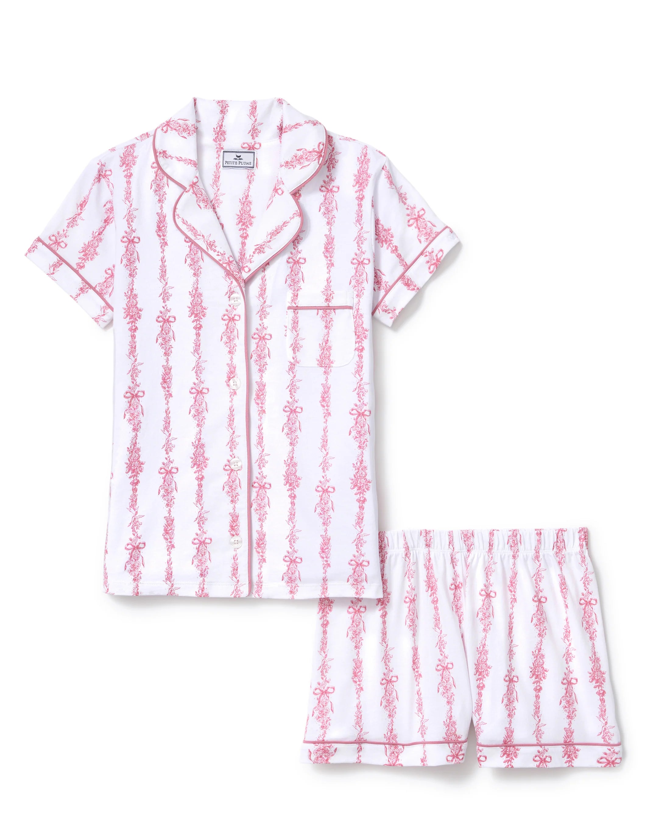 Pink Pima cotton short pajama set in Mayfair Toile