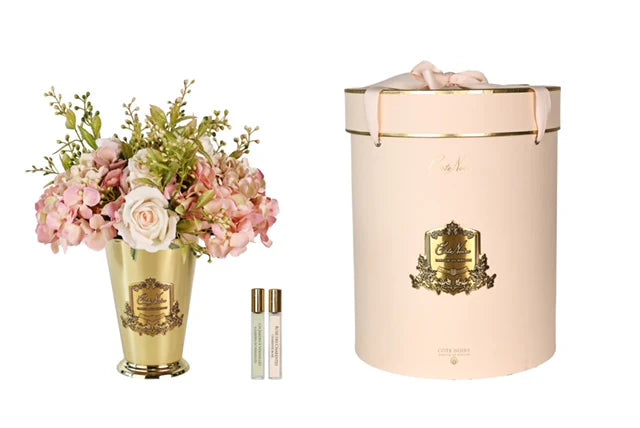 Blush summer posies in gold goblet