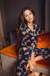 Blue Amina silk satin long pajama set