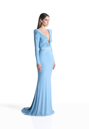 Baby blue jersey gown with long sleeves