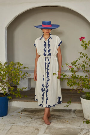 White navy Valerie maxi shirt dress