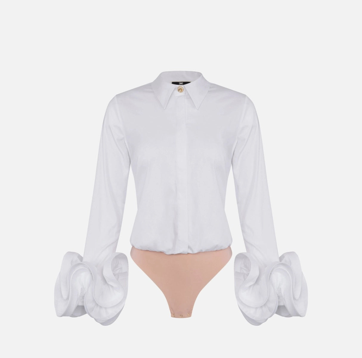 White satin body shirt with ruffled sleeves