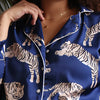 Blue Amina silk satin long pajama set
