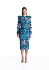 Blue lace 3D flowers midi dress