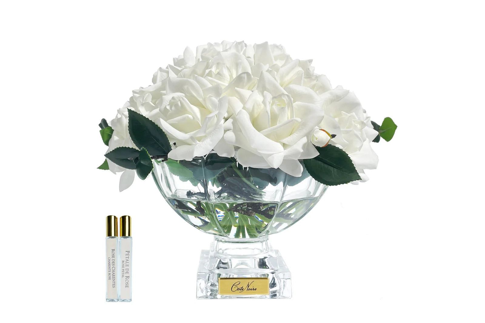 White French rose centerpiece with leaves diffuser