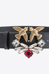 Black high-waist belt with crystals and lovebirds