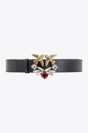 Black high-waist belt with crystals and lovebirds