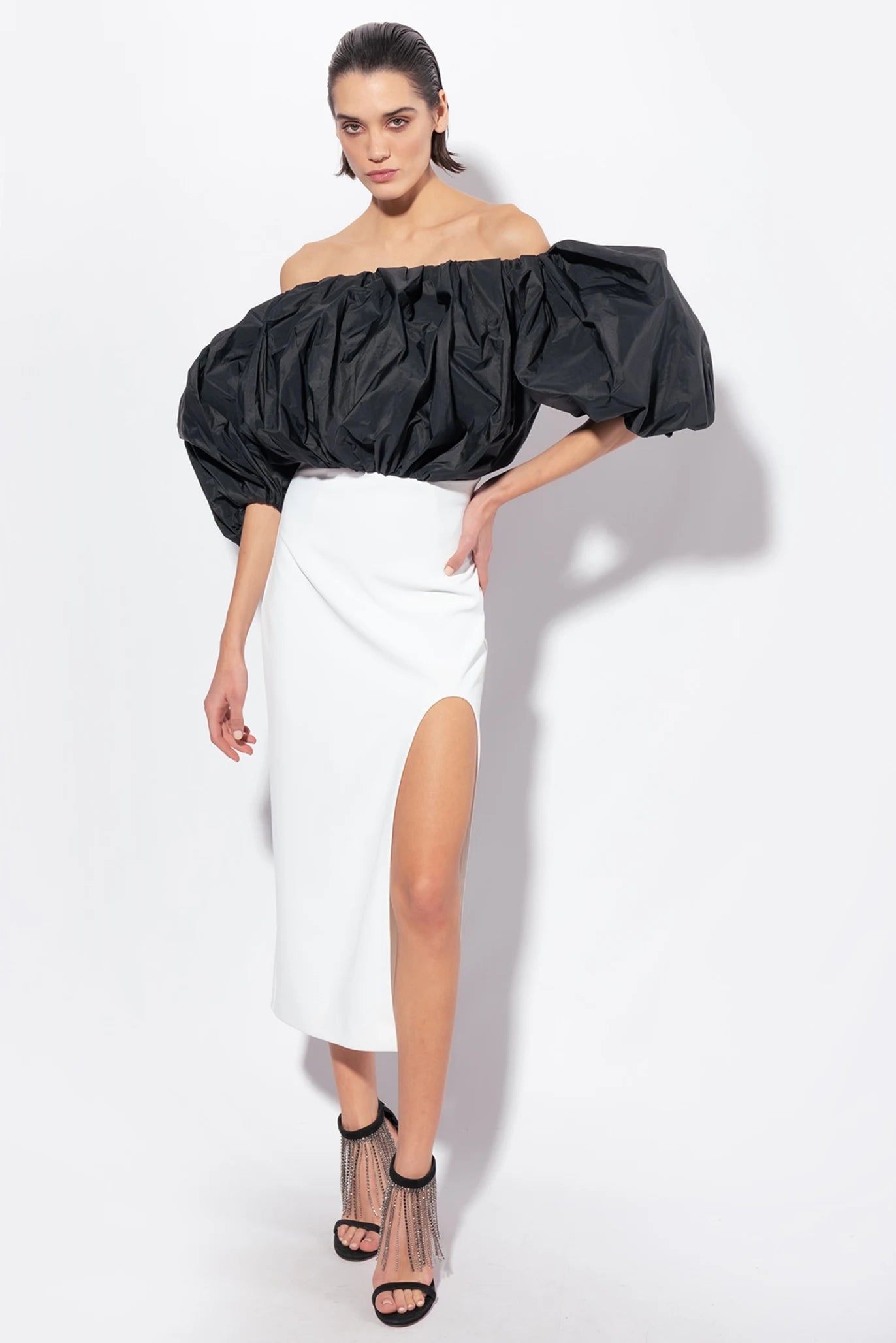 black bottom white top dress white top and black bottom dress White & Black Party Dress Large