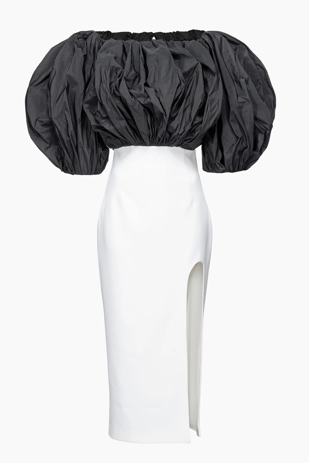 Black white dress with taffeta top and calf length slim bottom