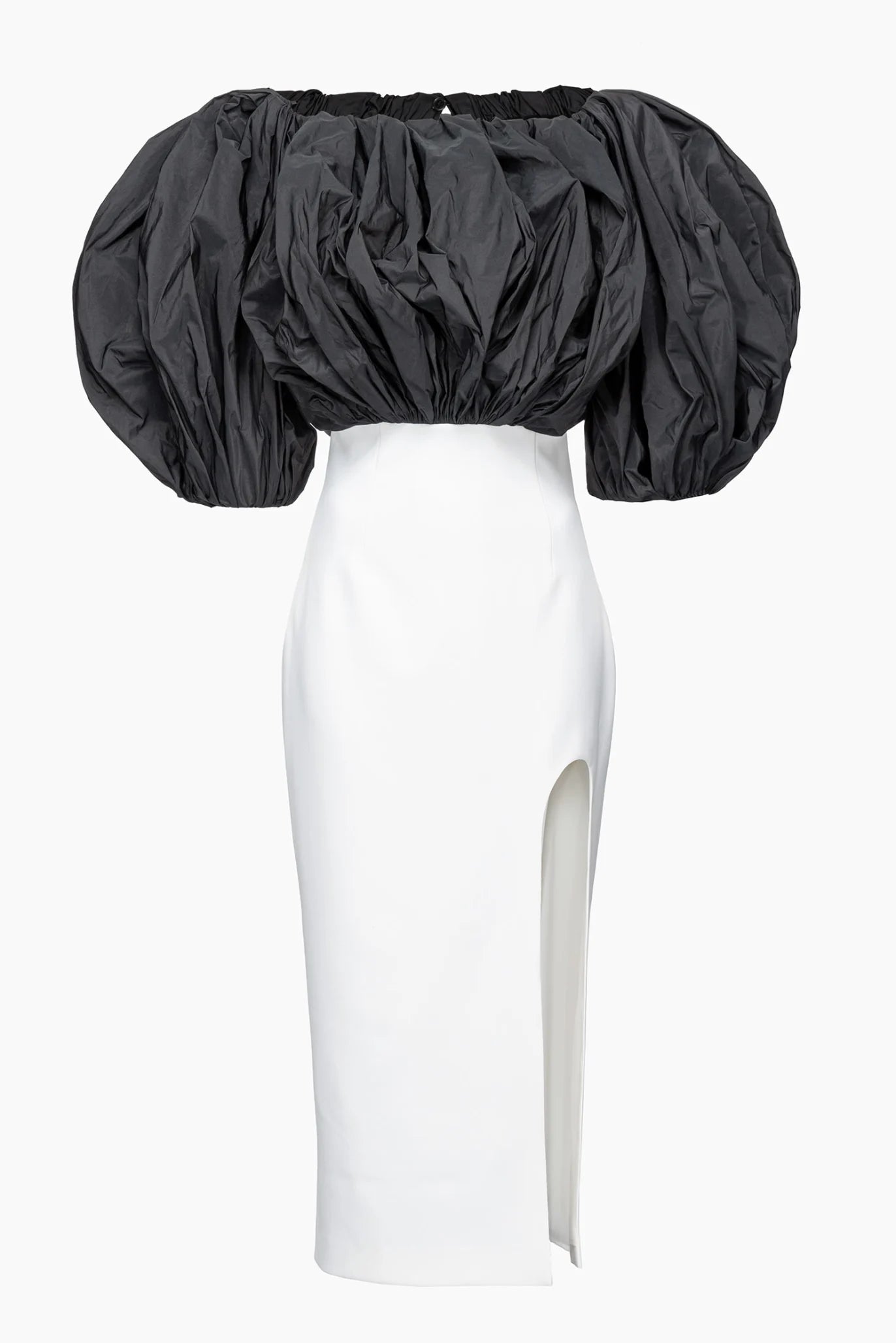 Black white dress with taffeta top and calf length slim bottom