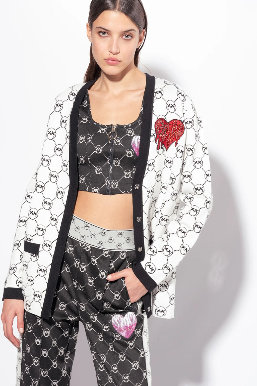 White printed jacquard cardigan