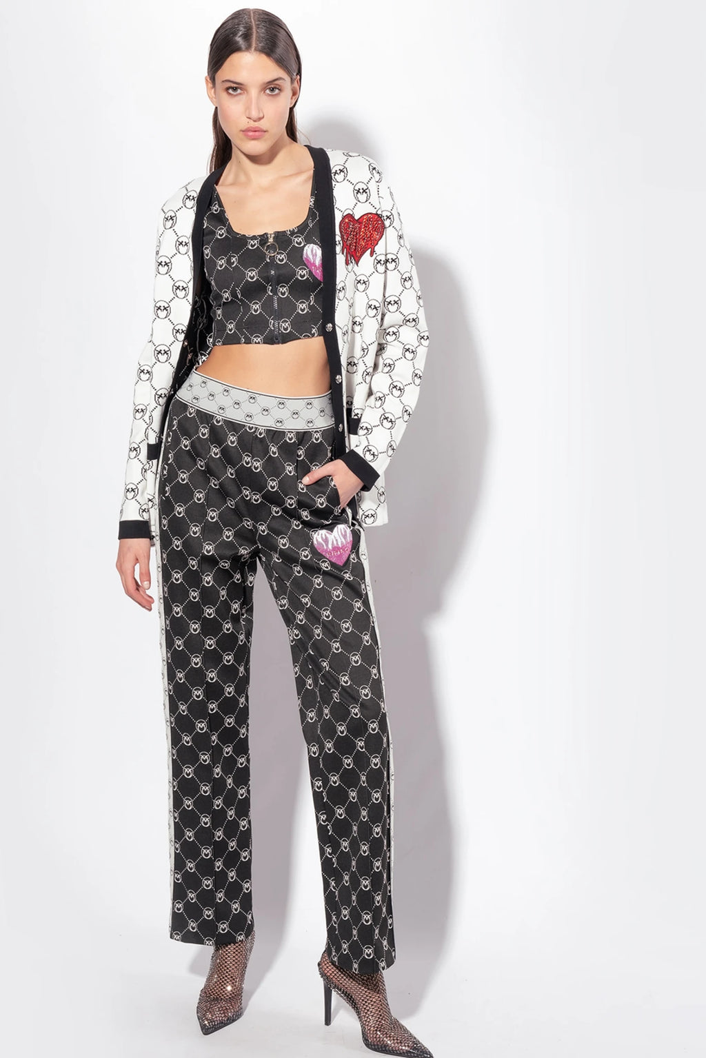 White printed jacquard cardigan