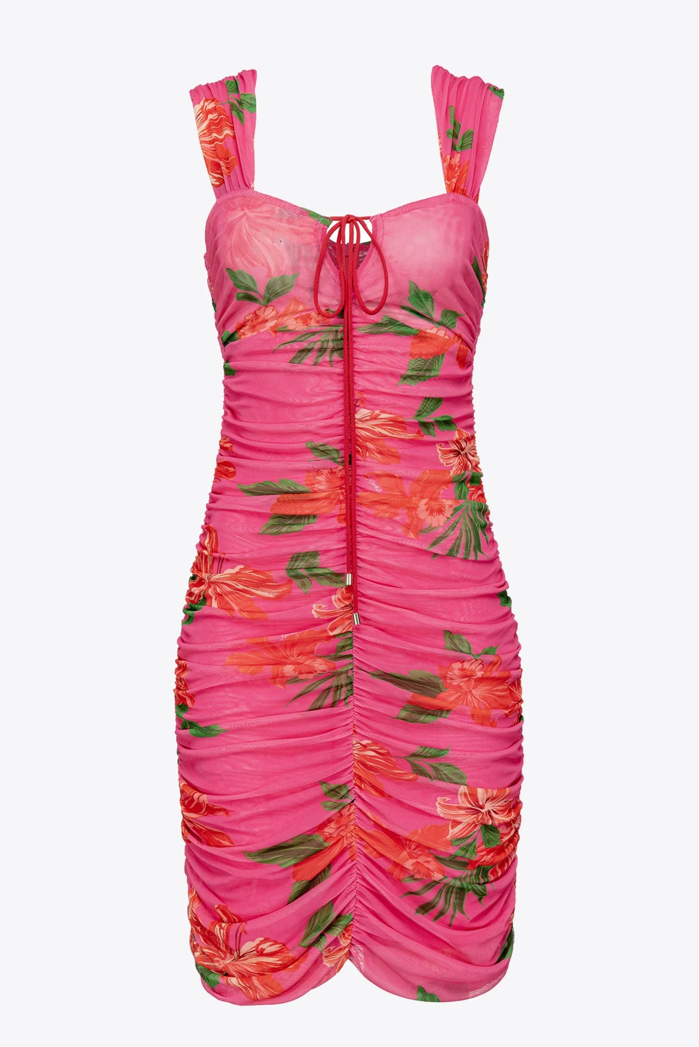 Fuchsia floral stretch tulle mini dress