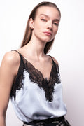 Baby blue satin lace top