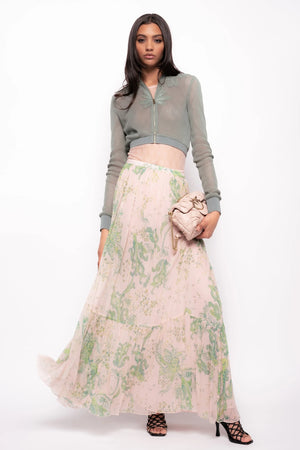 Pink/green paisley print maxi skirt