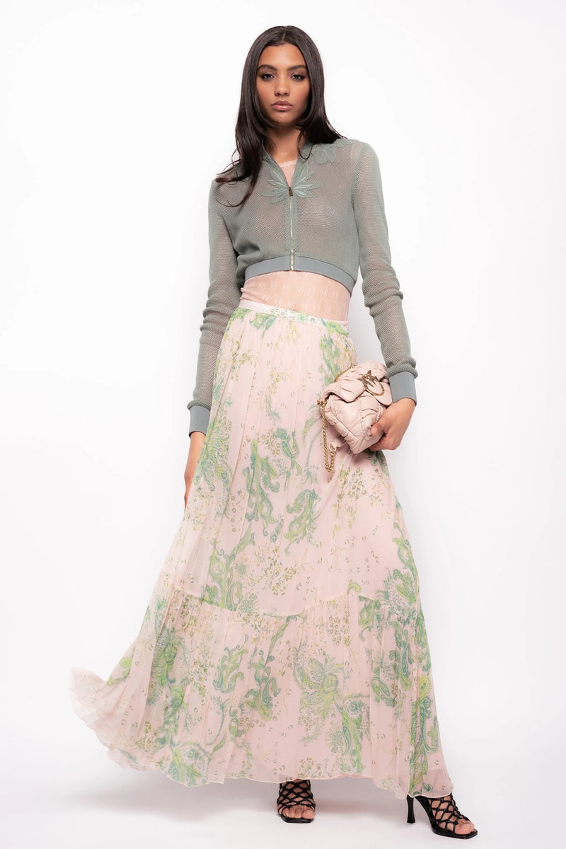 Pink/green paisley print maxi skirt