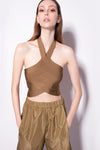 Brown knit band-effect halter top