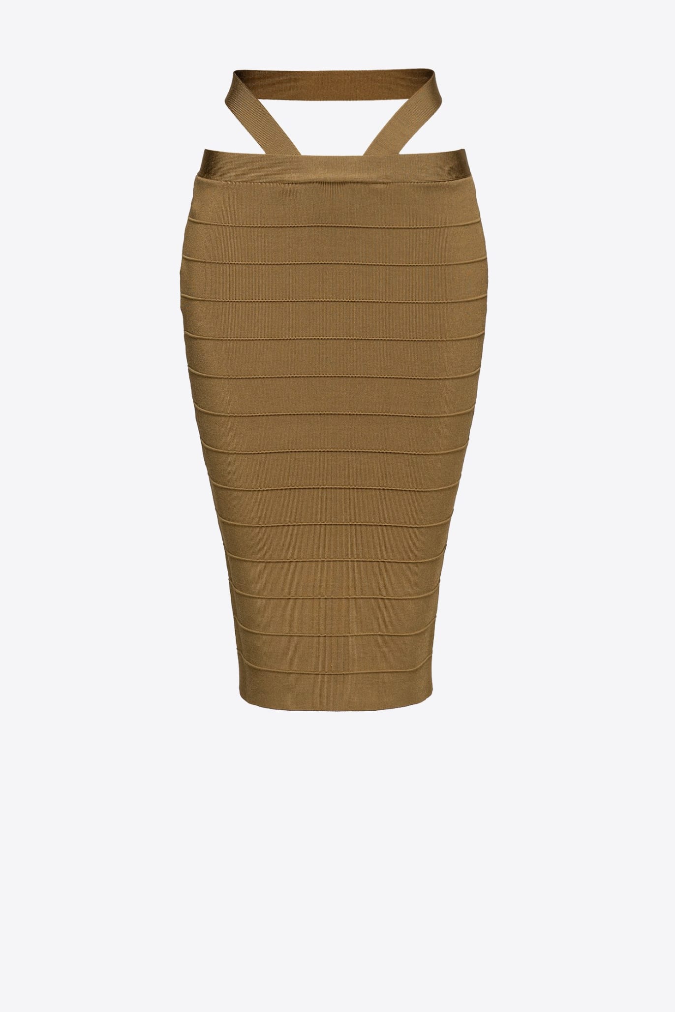 Brown knit band-effect pencil skirt