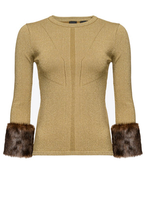 Gold sweater with faux fur cuffs