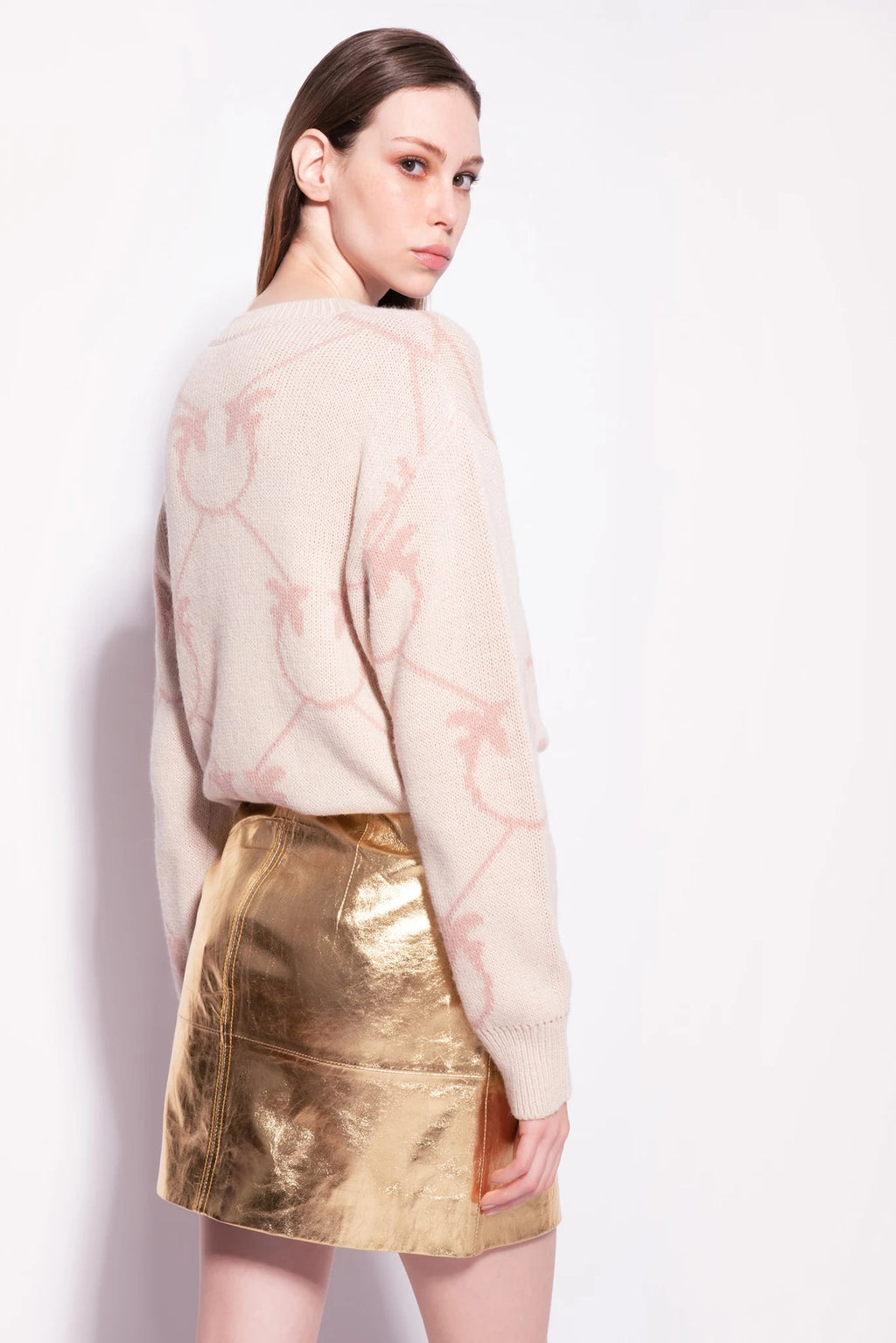 Gold laminated mini skirt
