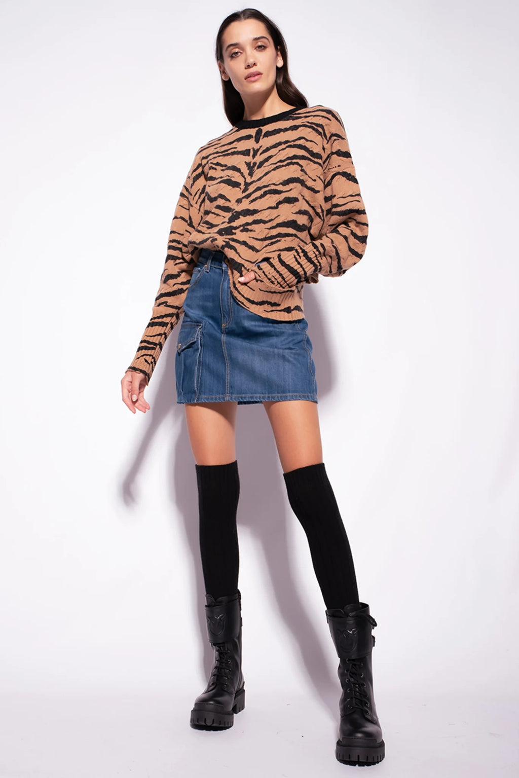 Camel tiger print pullover