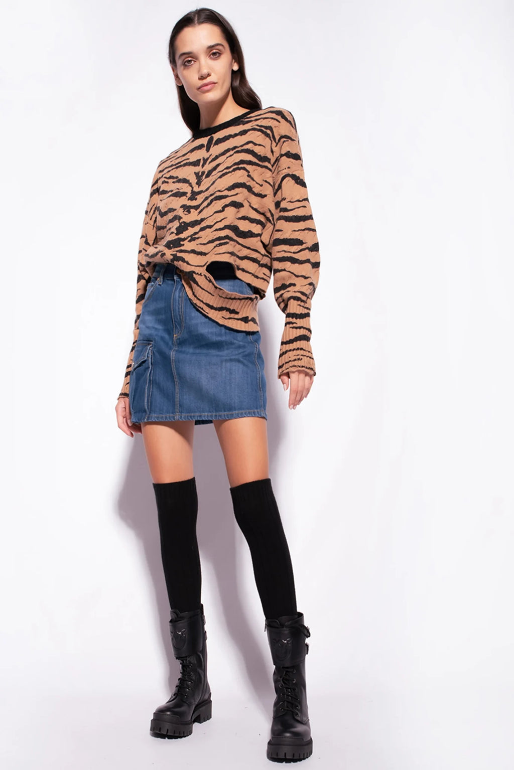 Camel tiger print pullover