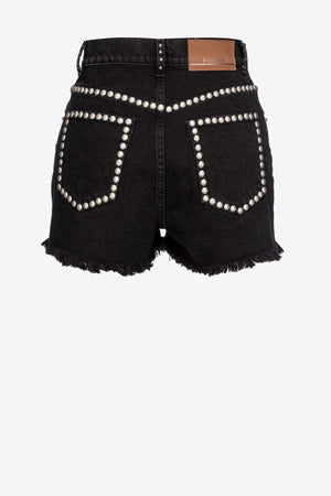 Black denim shorts with studs