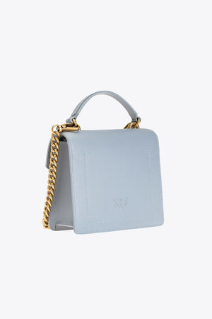 Grey mini Love bag top handle with pearl embellishment