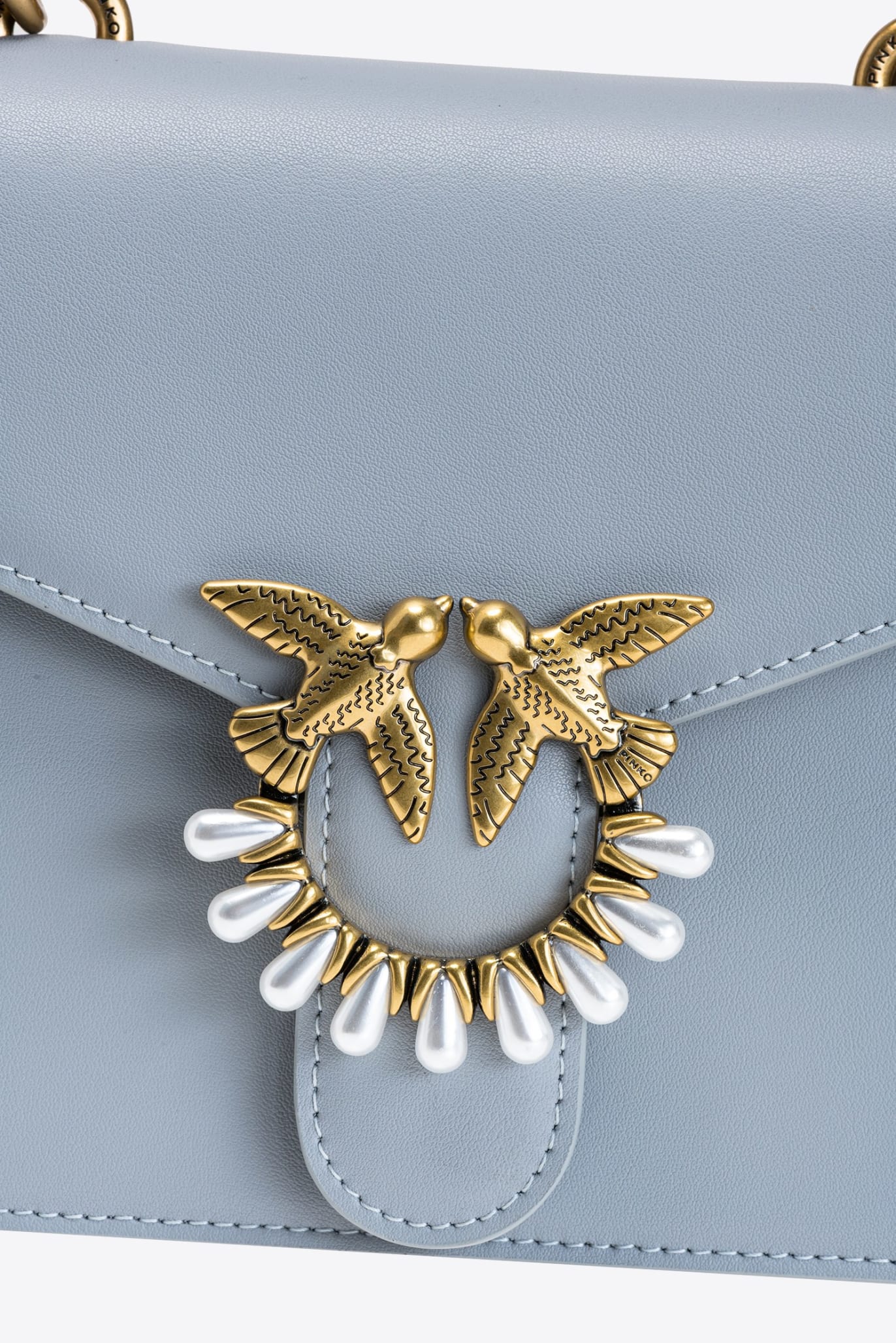 Grey mini Love bag top handle with pearl embellishment