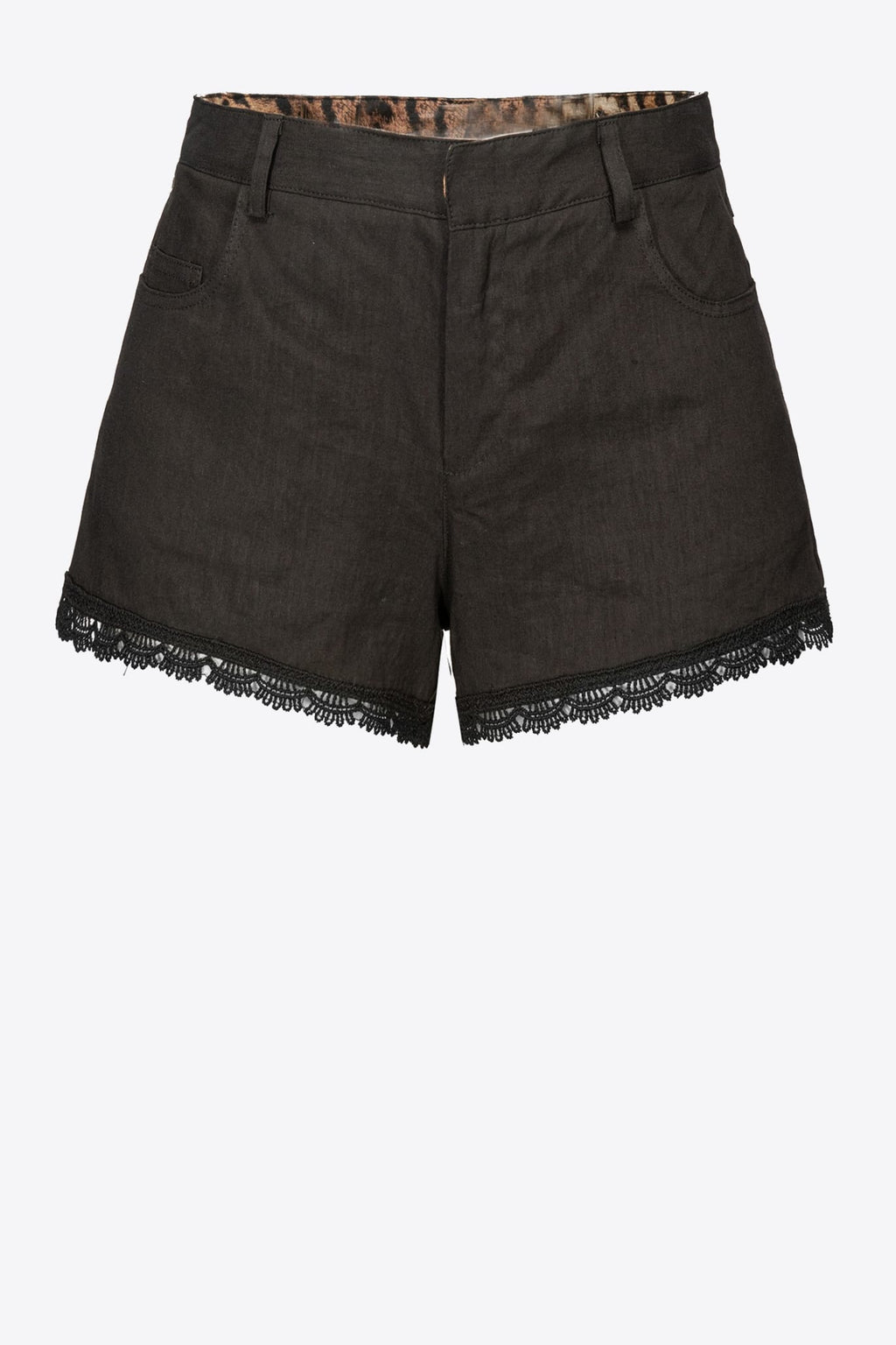 Black stretch linen shorts
