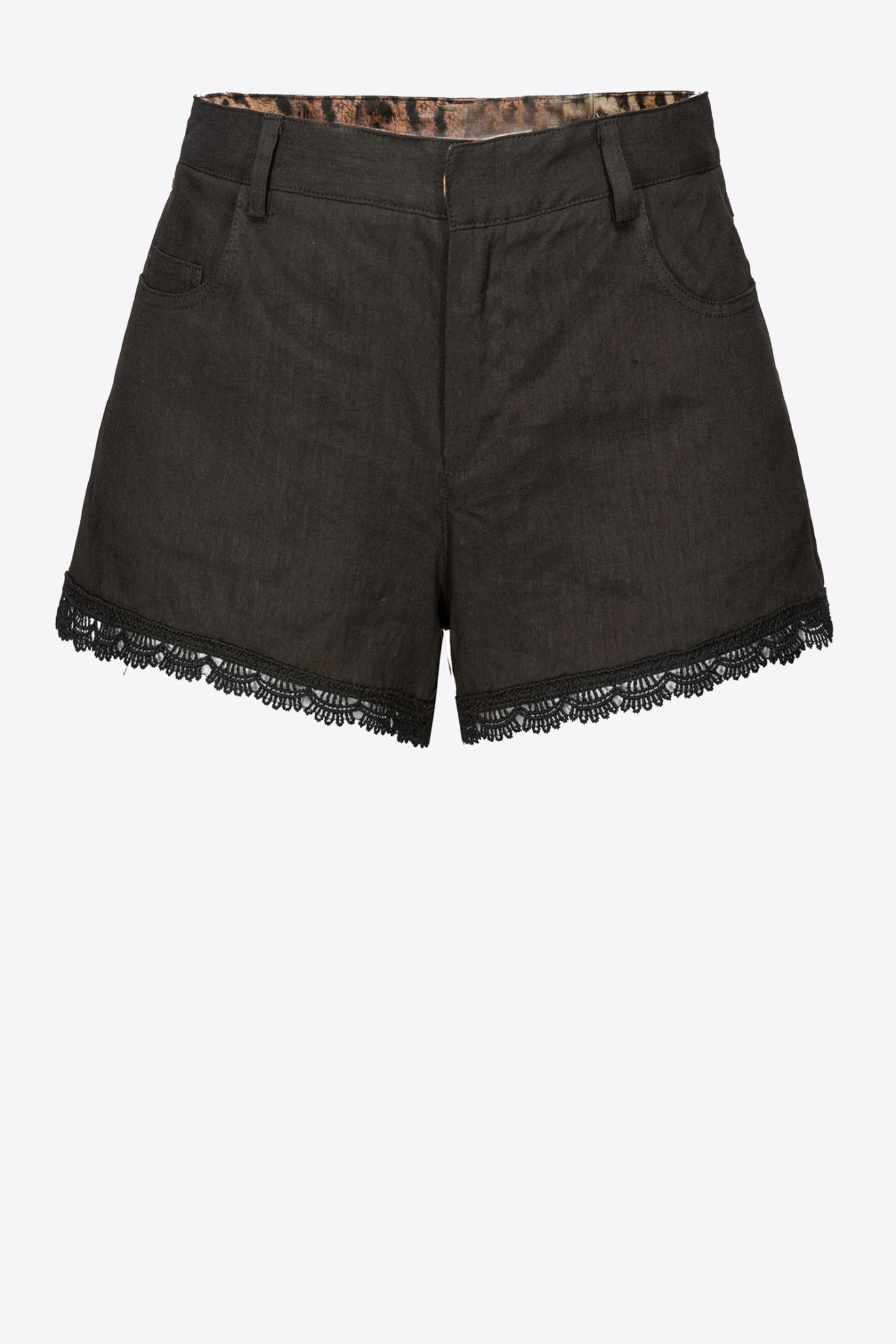 Black stretch linen shorts
