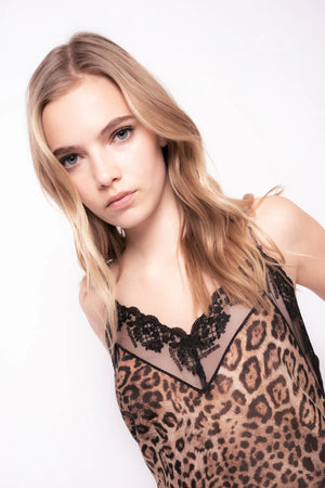 Animal print camisole  with lace