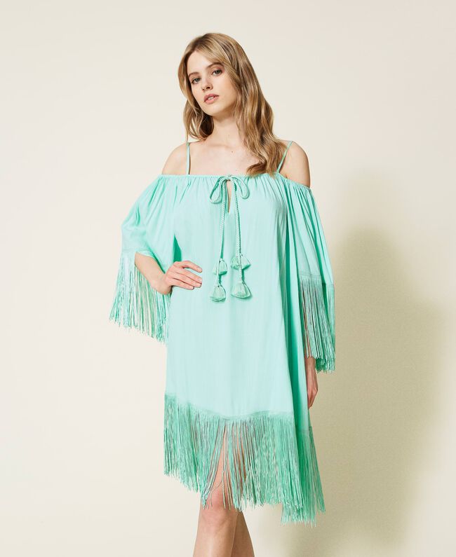 Aqua fringe caftan