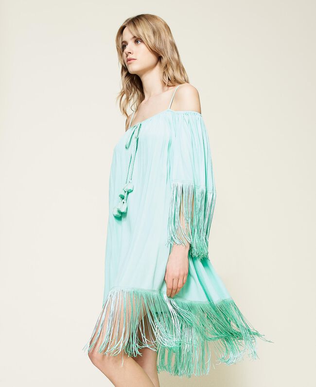 Aqua fringe caftan