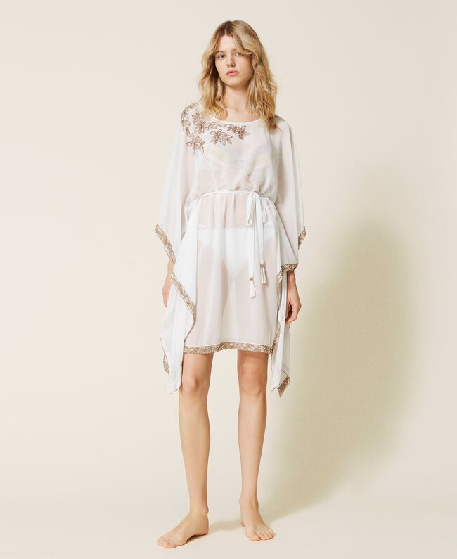 Ivory georgette kaftan with embroidery