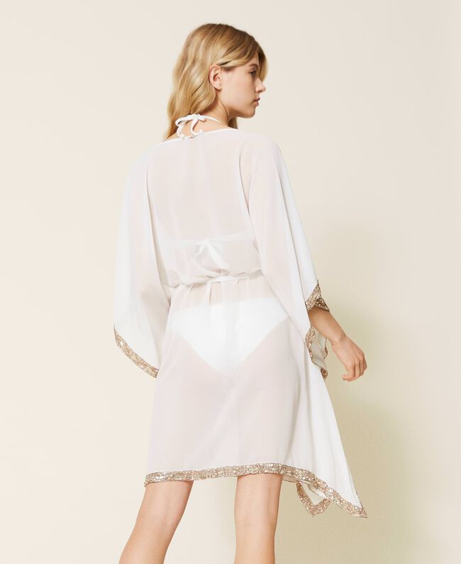 Ivory georgette kaftan with embroidery