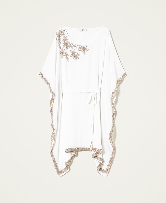 Ivory georgette kaftan with embroidery